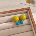 El Regalo 1 Pair Candy Colors 2 Way Beads Earrings- Front-Back Color Clossy Beads Contemporary Earrings for Girls & Women (Musturd Blue)