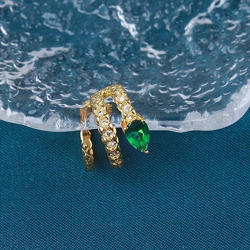 El Regalo 1Pair Vintage Green Crystal Snake Ear Cuff Earrings | CZ Emerald Snake Cartilage Cuff Earrings | Gold Snake Wrap Earrings | Non-Pierced Clip-On Huggie Ear Cuff for Women