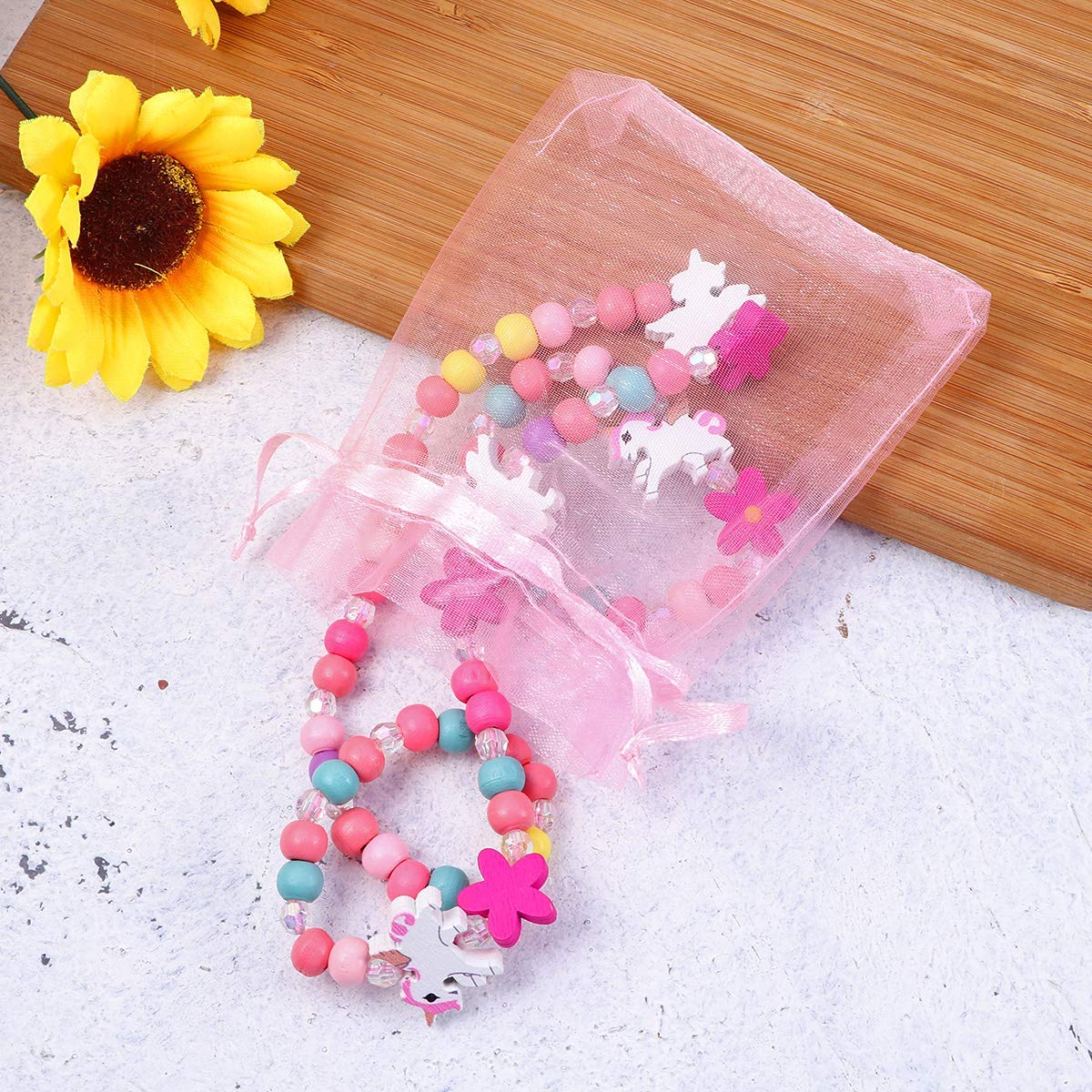 El Regalo Kids/Toddlers/Girls Wooden Beads Handmade Necklace & Bracelet Jewelry Sets (1 Necklace & 1 Bracelet): Kids Princess Jewelry Set (Unicorn Multi Jewelry Set)