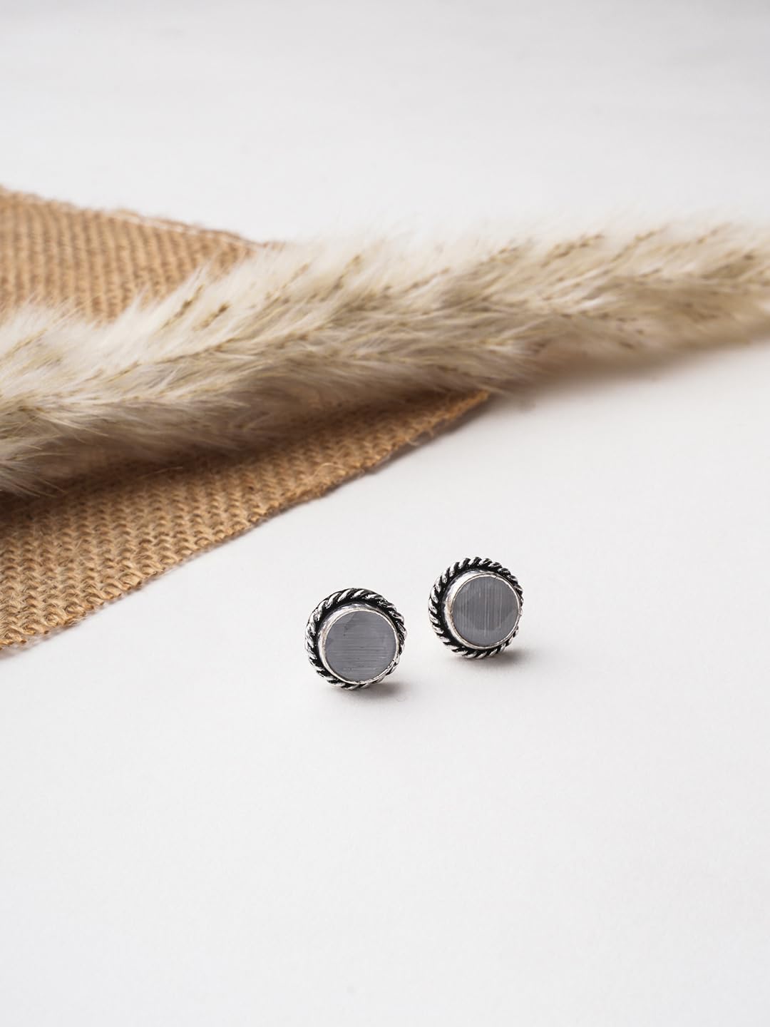 El Regalo 5 Pairs Oxidized German Silver Small Monalisa Stones Stud Earrings Combo Set in Antique Silver Finish for Women/Girls- Timeless Elegance for Casual and Formal Wear