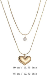 El Regalo Women & Girls Stainless Steel Double Layer Heart & Crystal Pendants Necklace- Glamorous Anti Tarnish Yabi Wind Double Clavicle Chain Female Love Pendant Necklace