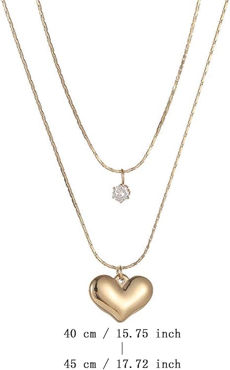 El Regalo Women & Girls Stainless Steel Double Layer Heart & Crystal Pendants Necklace- Glamorous Anti Tarnish Yabi Wind Double Clavicle Chain Female Love Pendant Necklace