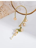 El Regalo 1 Pair Lily of the Valley Ear Cuffs Earrings for Women, Non Piercing Leaf Lily Flower Ear Cuffs Wrap Clip on Crawler Climber for Women