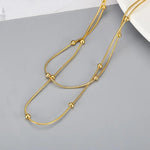 El Regalo Stainless Steel Double Layers Satellite Beads Chain Necklace- Anti Tarnish, Waterproof Golden Beads Station Chain Necklace for Women Girls