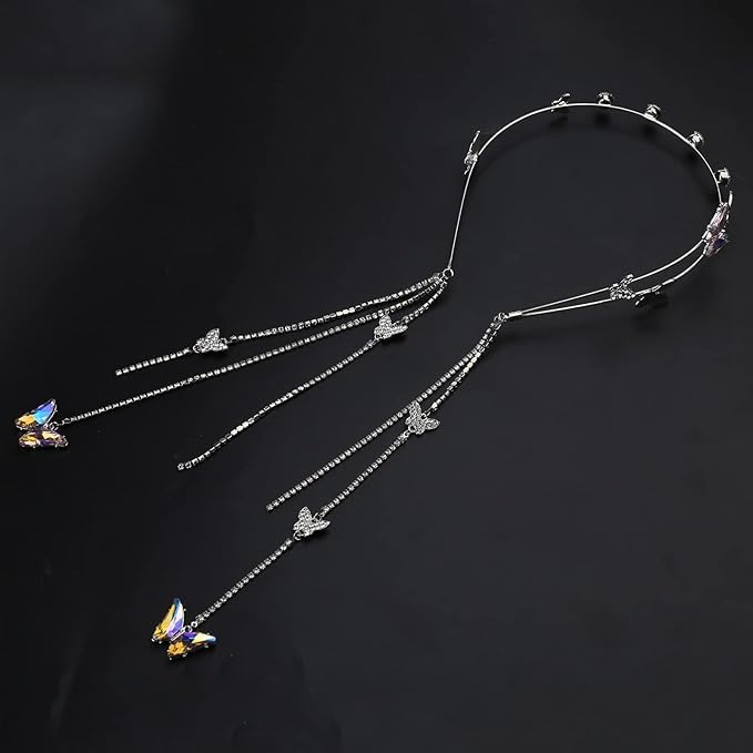 El Regalo Beautiful Rhinestone Butterfly Crystal Tassel Hairband - Sparkling Wedding Butterfly Tiara Headband for Women and Girls, Elegant Bling Bridal Hair Accessory for Special Occasions
