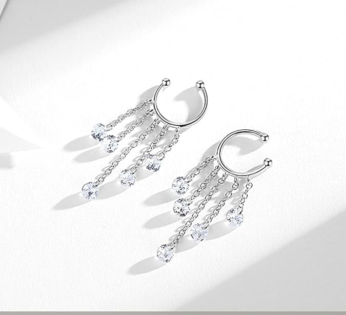 El Regalo Droplet Tassel Chain Cuff Earrings- No Piercing Cartilage Earrings, Wrap Drop Tassel Chain Earrings for Women Teen Girls