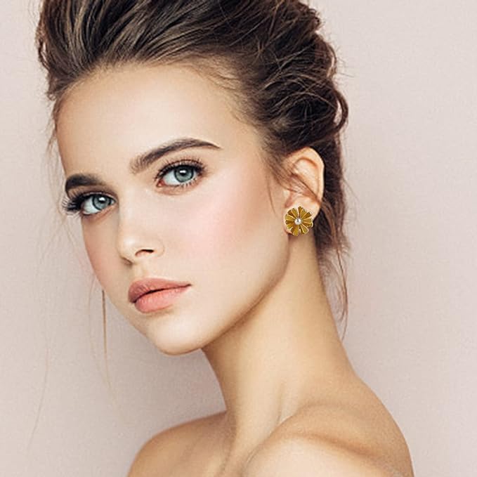El Regalo Bee & Flower Pearl Stud Earrings- Asymmetrical Statement Cute Honeybee & Flower Stud Earrings for Girls & Women