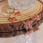 El Regalo Gold Open Hoop Fall Maple Leaf Dangle Earrings - Elegant Sparkling Crystal Cubic Zirconia Rhinestone Earrings for Women