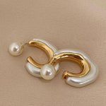 El Regalo Geometric Pearl Statement Earrings- Fashion 2 Ways Pearl Cuff Earrings for Girls & Women