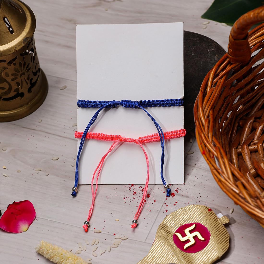 El Regalo 2PCs Rakhi Combo Set for Bhai-Bhabhi or Bhai-Bhatija/Bhatiji- 2 Evil Eye Rakhis Set with Roli Chanwal, Rakhi Card in Rakhi Gift Box (Option-5)