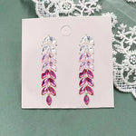 El Regalo Gradient Crystal Long Chandelier Tassel Dangle Earrings - Rhinestone Leaf Drop Statement Earrings for Women, Lightweight, Comfortable, Sparkling Jewelry (Pink)