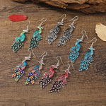 El Regalo Vintage Ethnic Peacock Earrings for Women- Elegant Oil Drop Rhinestone Dangle Earring Party Jewelry (Red)