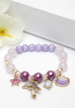 El Regalo Opal Stone Beads Bracelet With Dolphin, Star, Shell Pendant For Kids/Girls/Women (Purple)