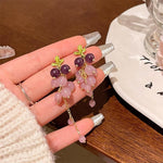 El Regalo Purple Grape Bunches Crystal Bead Drop Earrings for Girls & Women- Handmade Acrylic Fruit Dangle Drop Fashion Earrings (Grapes Tassel)