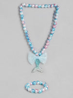 El Regalo Girls Princess Necklace Bracelet with Colorful Mermaid Shiny Beads Bow Kids Stretchy Costume Jewelry Gift Party Favors Dress up Jewelry for Little Girl Toddler (Ocean Blue)