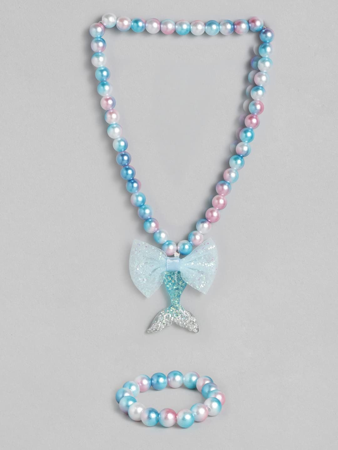 El Regalo Girls Princess Necklace Bracelet with Colorful Mermaid Shiny Beads Bow Kids Stretchy Costume Jewelry Gift Party Favors Dress up Jewelry for Little Girl Toddler (Ocean Blue)