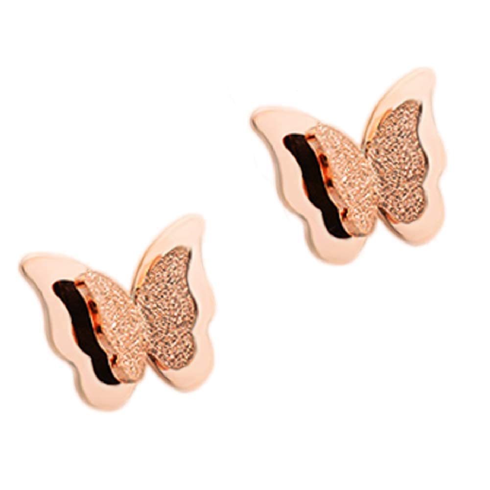 El Regalo Stainless Steel Small Butterfly NO RUST Earrings- Butterfly Matt Finish Rose Gold Plated Stainless Steel Cute Stud Earrings for Women/Girls