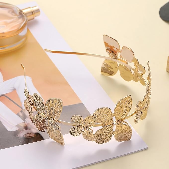 El Regalo Beautiful Butterfly Metal Hairband- Greek Goddess Butterfly Headband for Bride, Golden Roman Butterfly Crown Bridal Headpiece