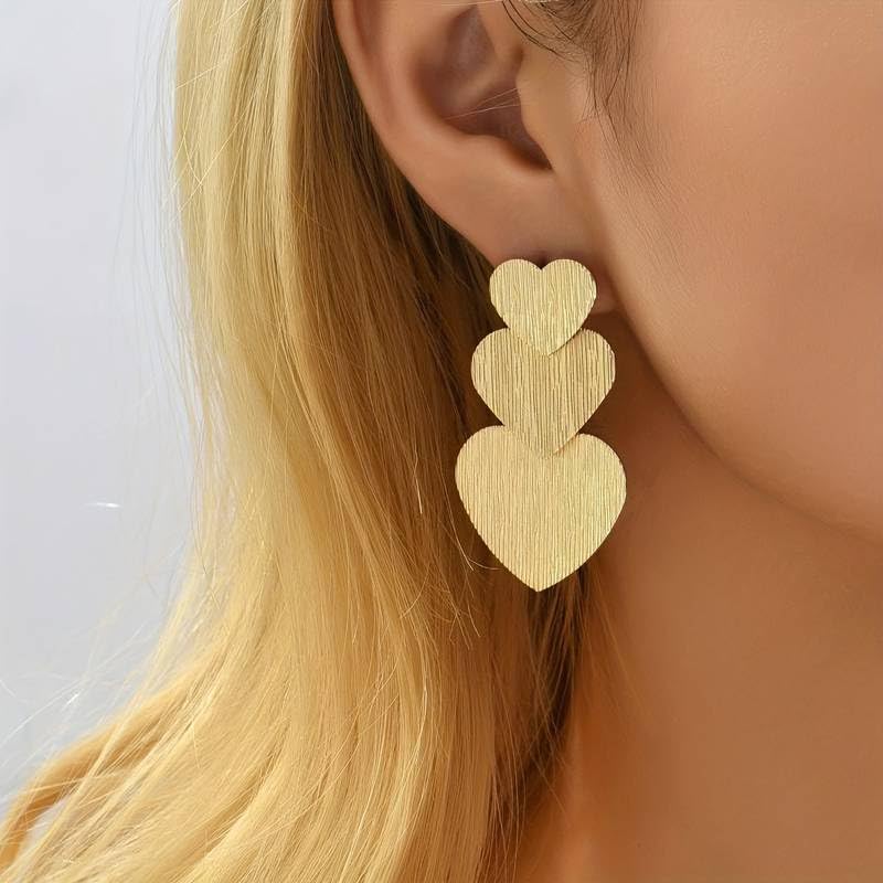 El Regalo Romantic Heart Tassel Metal Texture Long Earrings For Girls & Women Girls- Valentines Day Gift (Matt Golden)