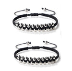 El Regalo Womens 2 Pcs Handmade Beaded Nazaria/Nazar Bracelet Cum Anklet Set- Black Thread Anklet/Bracelet Set (Silver)