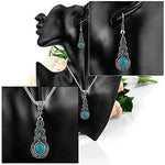 El Regalo Retro Turquoise Rhinestone Earrings Necklace Jewelry Set for Girls & Women