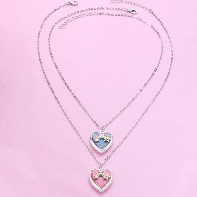 El Regalo 2 PCs Best Friends Heart-shaped Photo Box Pendant Necklace for Girls/Besties/Soul Sisters- BFF Jewelry Gift (Rainbow Heart Photo Pendant)
