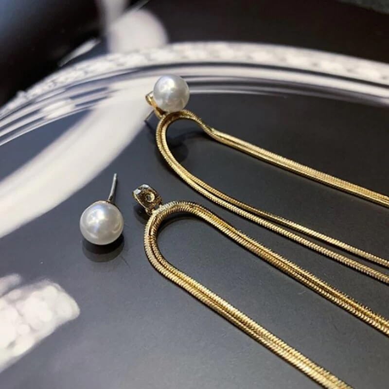 El Regalo Fancy Long Loop Tassel Pearl Stud Earrings for Girls & Women- Modern, Contemporary Tassel Earrings