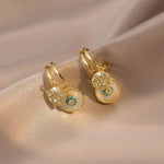 El Regalo Shell Zircon Dual Disk Golden Dangling Drop Stud Earrings for Women - Fashion Forward, Elegant, and Versatile Jewelry
