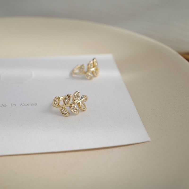 El Regalo 1 Pair Leaves Rhinestone Ear Cuff Non-Pierced Earring- Elegant Clip On Cartilage Earrings for Girls & Women