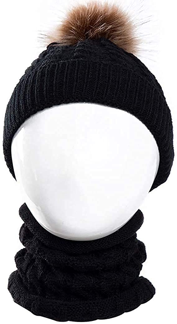 El Regalo Knitted Winter Hat and Scarf Combo Set for Kids. Warm Cap Beanie Pom Pom (Grey)