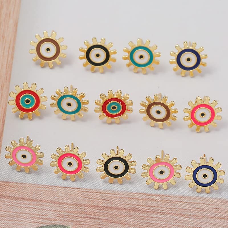 El Regalo 2 Pairs Evil Eye Enameled Post Back Stud Earrings for Girls & Women- Cute & Colorful Turkish Lucky Evil Eye Studs (Evil Eye Studs Option-2)