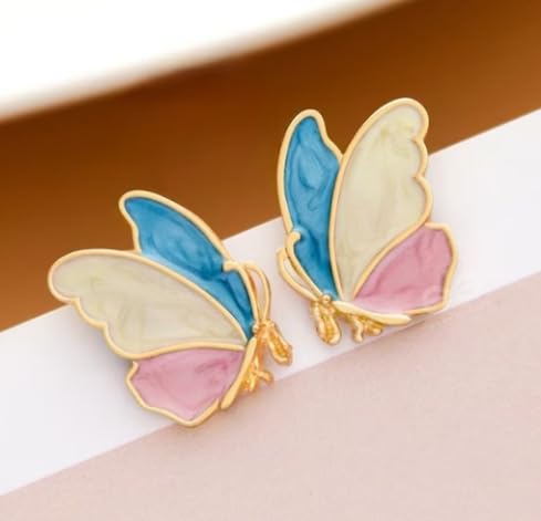 El Regalo 1 Pair Fancy, Cute Enamelled Butterfly Stud Earrings for Girls & Women - Fashion Enamalled Butterfly CZ Hypoallergenic & Nickel Free Earrings for Girls & Women (option-2)