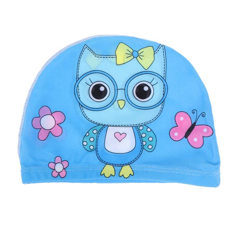 El Regalo 2 PCs Swim Cap Kids/Toddlers, Comfortable Breathable Polyester Fabric Swimming Caps Cute Cartoon Dolphin, Shark, Owl, Mermaid Fairy, Unicorn, Giraffe Swim Caps (Dinosaur & Blue Owl)