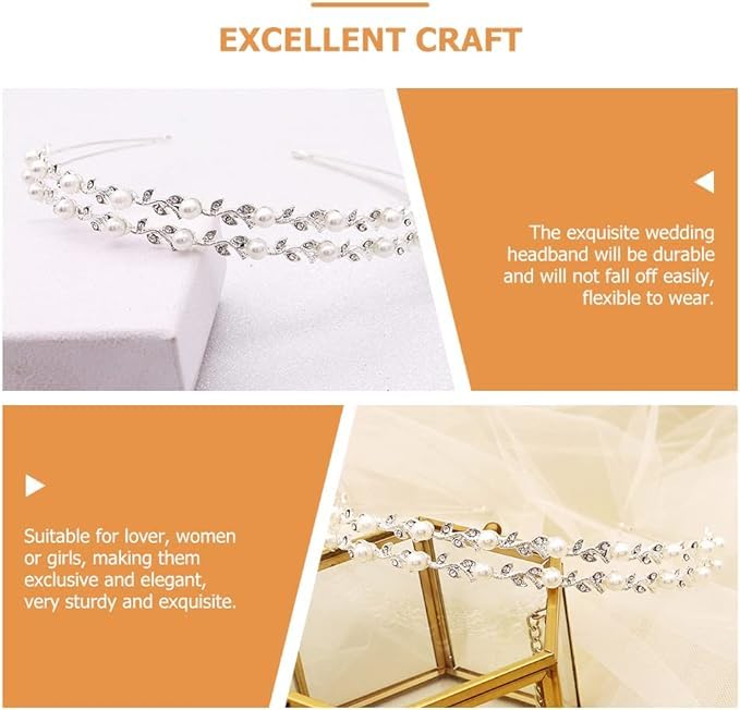 El Regalo Bridal Hair Accessory- Fancy Double-Layered Rhinestone & Pearl Vine Hairband for Girls & Women- Bridal, Bridesmaids HairBand (Silver)