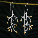 El Regalo 1 Pair Uniquely Handcrafted Tree Branch Dangle Earring for Women/Girls- Dual Tone Gold & Silver Statement Earrings with Blossoming Golden Buds