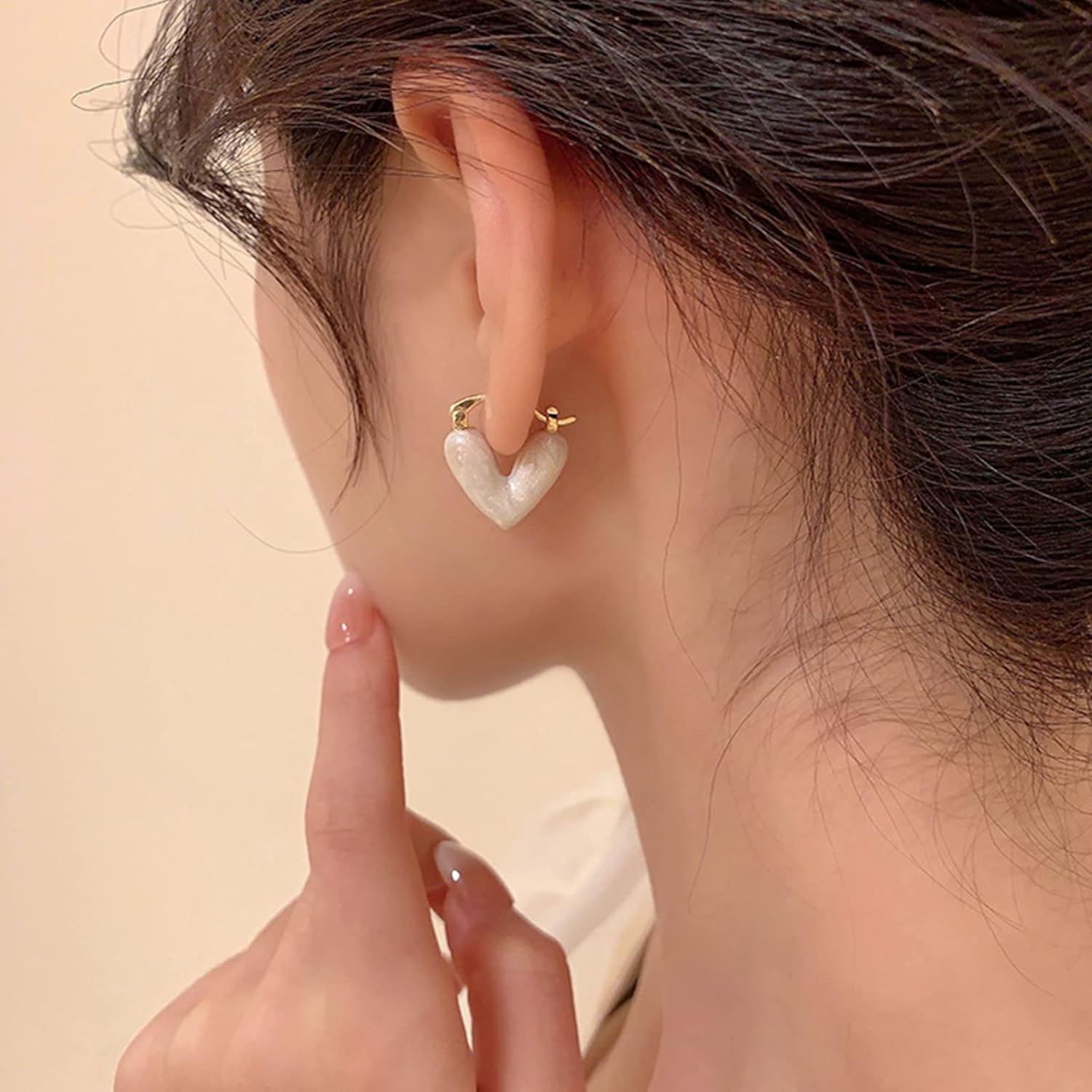 El Regalo 1Pair Love Heart Hoop Earrings- Small Oil Dripping Gold Plated Heart Earrings for Girls & Women Hoop (White)