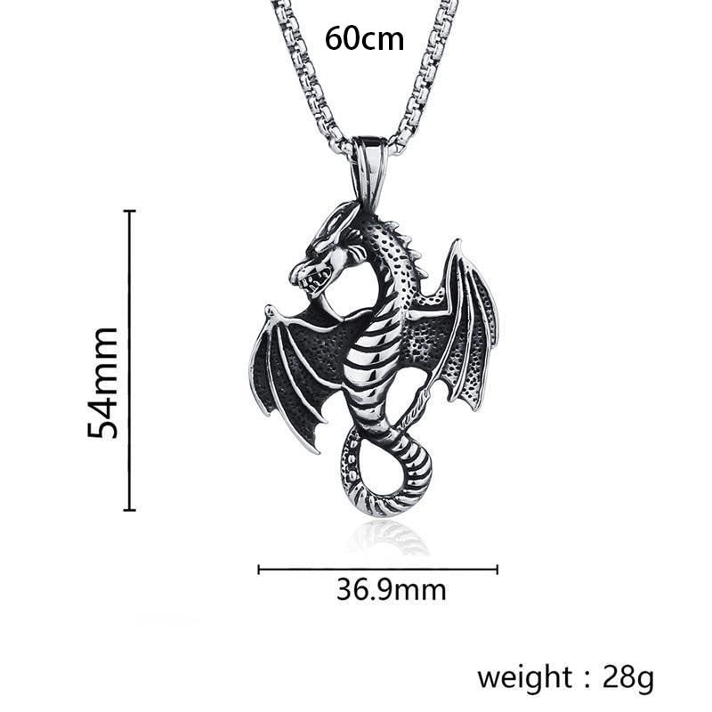 El Regalo Dragon Necklace for Men | Norse Viking Dragon Pendant Necklace with Chain | Gothic Dragon Wings Amulet Necklace | Stainless Steel Fantasy Jewelry for Men & Boys