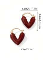 El Regalo 1Pair Love Heart Hoop Earrings- Small Oil Dripping Gold Plated Heart Earrings for Girls & Women Hoop (Dark Red)