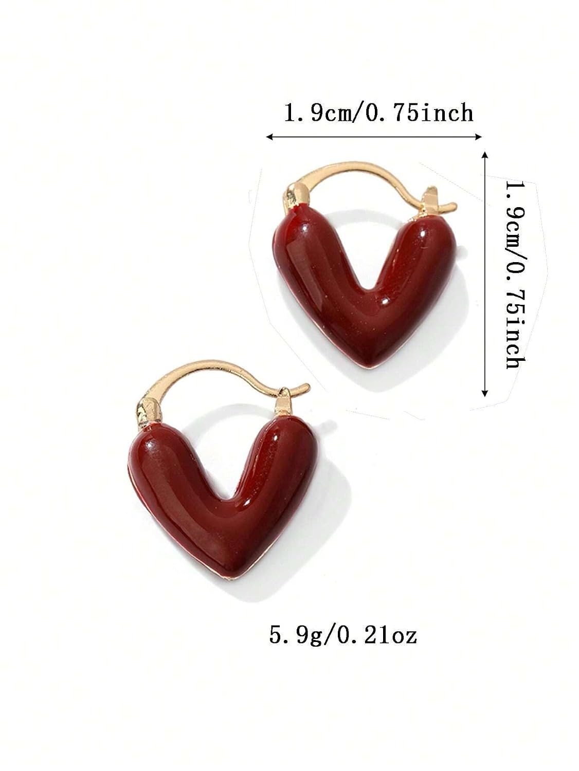 El Regalo 1Pair Love Heart Hoop Earrings- Small Oil Dripping Gold Plated Heart Earrings for Girls & Women Hoop (Dark Red)