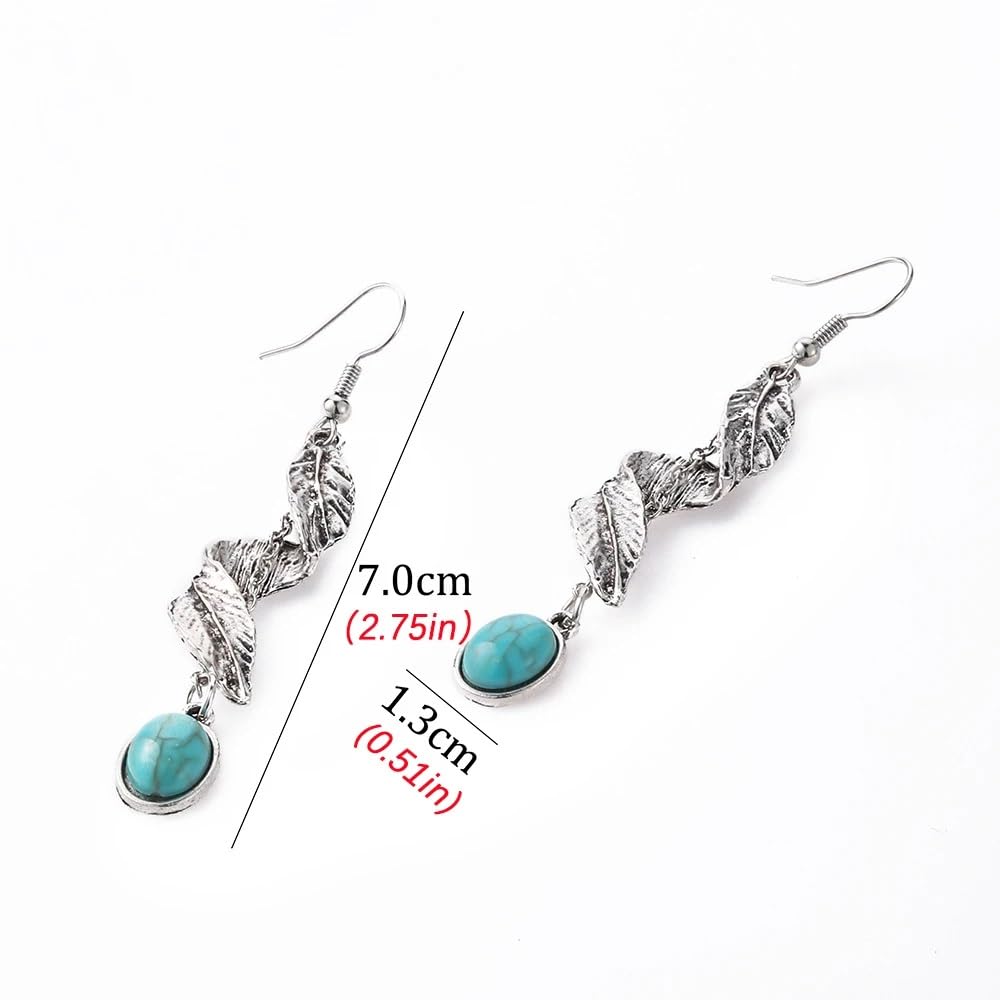 El Regalo Retro Imitation Turquoise Feather Vintage Tassel Earrings for Women- Gypsy Earrings Hippie Chic Boho Spiral Feather Earrings