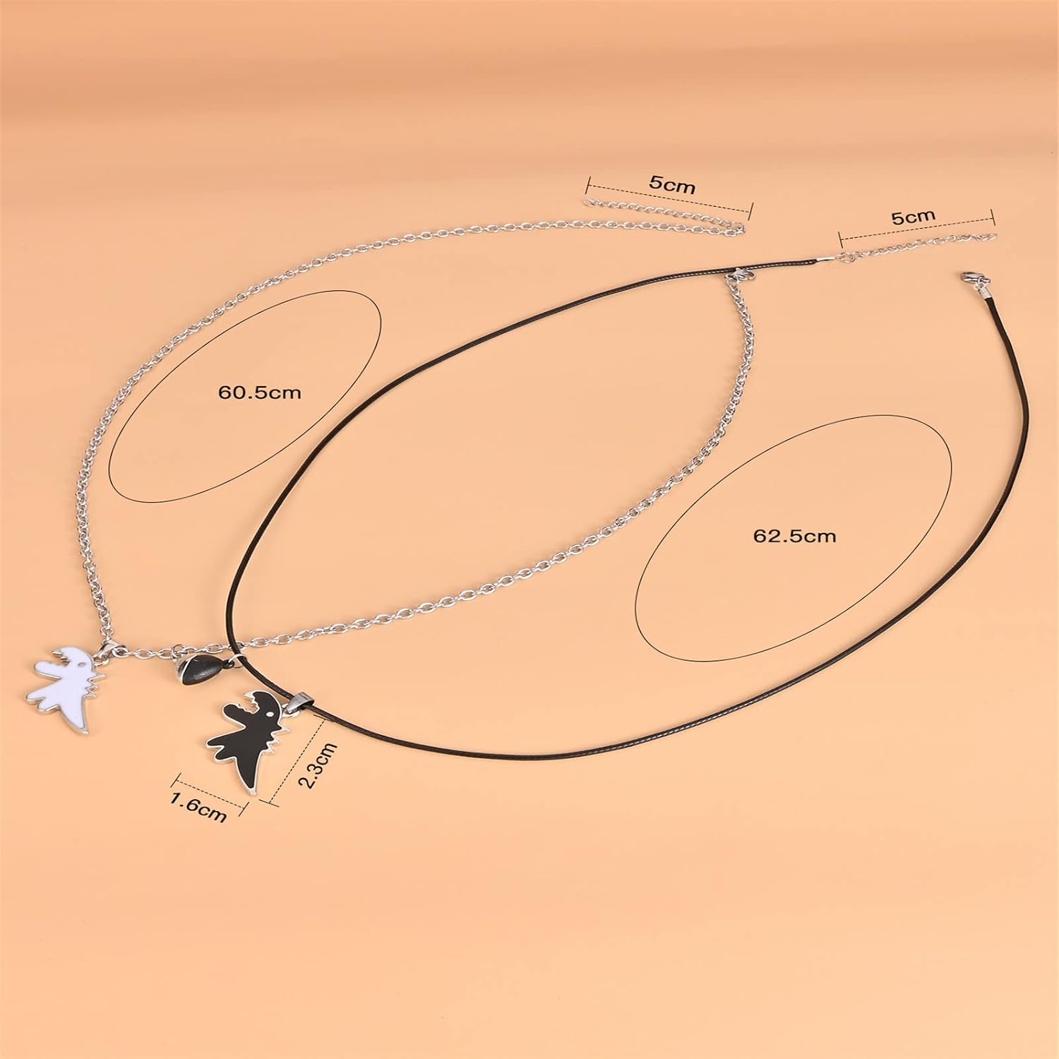 2Pcs Handmade Love Heart Dinosaur Couple Matching Pendant Necklace Set for Women Men Friend Adjustable Animal Necklace Friendship Jewelry Gift, Metal, metal