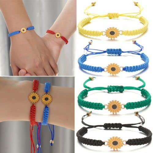 El Regalo 2 PCs Sunflower Daisy Bracelet - Adjustable Sunflower Bracelets for Best Friends/Besties - Sunflower Pinky Promise Bracelets for Kids Girls/Teens/Women (Yellow & Blue Sunflower Bracelet)