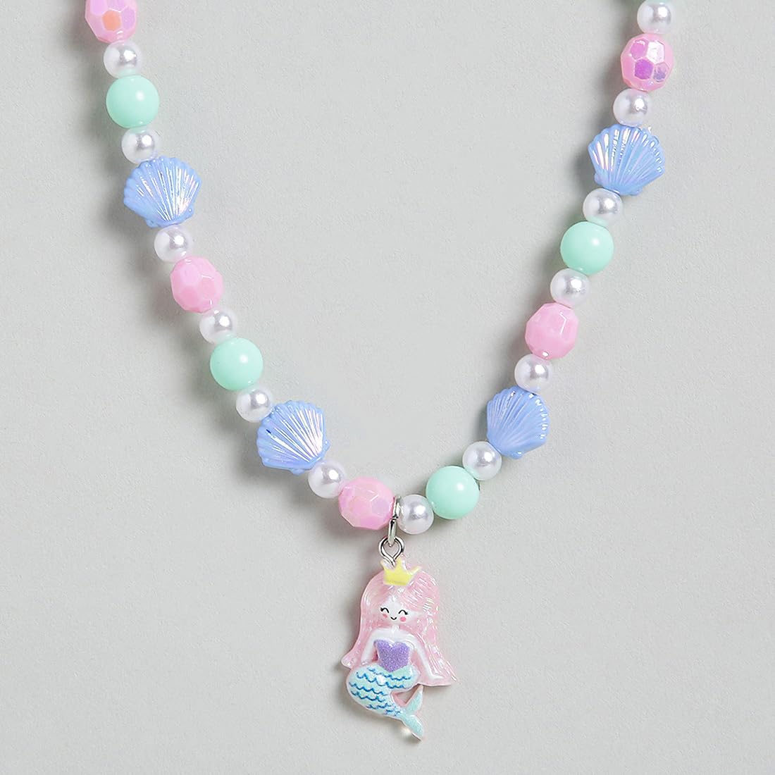 El Regalo 2 PCs Kids Girls Colorful Necklace & Bracelet Jewelry Sets - Kids Candy Color Mermaid Pearl Shells Necklace & Bracelets Sets for Girls Kids & Toddlers (Mermaid Shell Jewelry Set)
