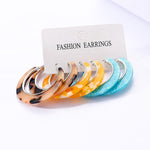 El Regalo 3 Pairs Acrylic Hoop Earrings for Women & Girls - Lightweight Colorful Resin Hoops Set - Boho Fashion Jewelry for Western & Casual Wear - Pack of 3 (Geometric C-Shape) (Option-1)