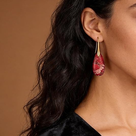 El Regalo Elegant Natural Stone Drop Earrings for Women | Vintage Teardrop Boho Dangle Earrings | Anti-Tarnish Western Statement Jewellery for Girls & Women (Red Gold)
