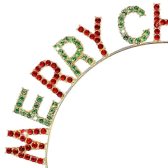 El Regalo Christmas Headbands for Women & Girls | Red & Green Rhinestone "MERRY CHRISTMAS" Letter Tiara | Festive Metal Hairband Crown for Xmas Parties, Photoshoots, Holiday Celebrations & Gifts