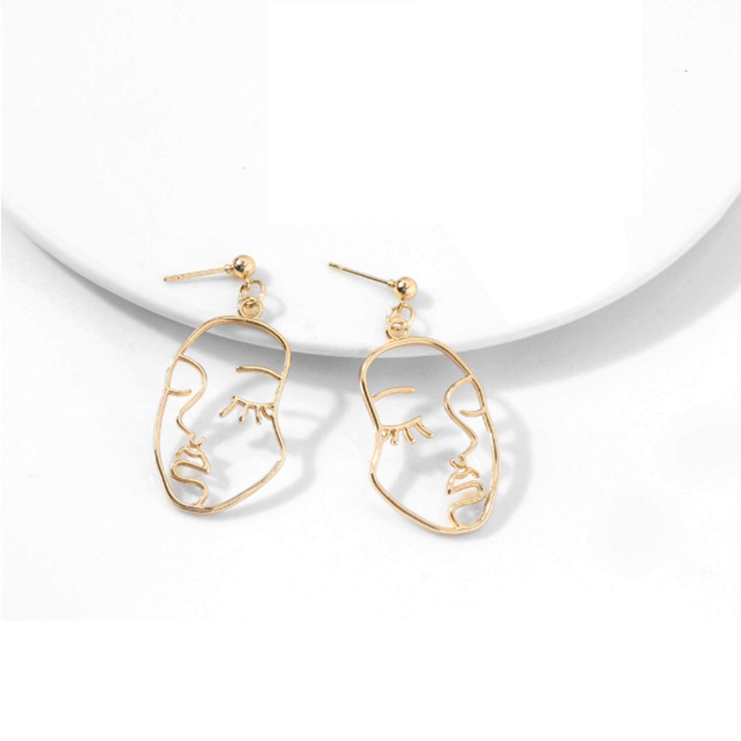 El Regalo "Chehra" Abstract Face Earrings- Gold Tone Geometric Hollow Face Earrings for Girls & Women- Vintage Fashion (Face Stud)