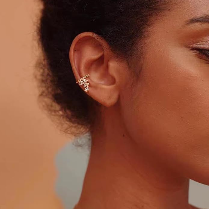 El Regalo Fancy CZ Ear Cuffs for Girls/Women- Non Pierced Ear Cartilage Clip On Wrap Hoop Earrings- Cubic Zirconia Cartilage Ear Clip On Ear Wraps