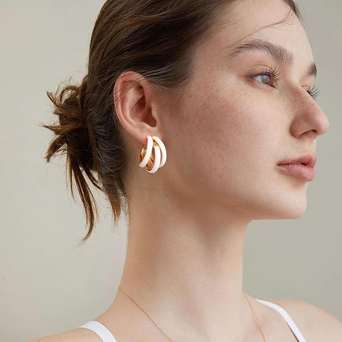 El Regalo Gold Chunky Triple Open Hoop Earrings for Women & Girls | Trendy Minimalist Statement Jewelry (Mauve Pink)