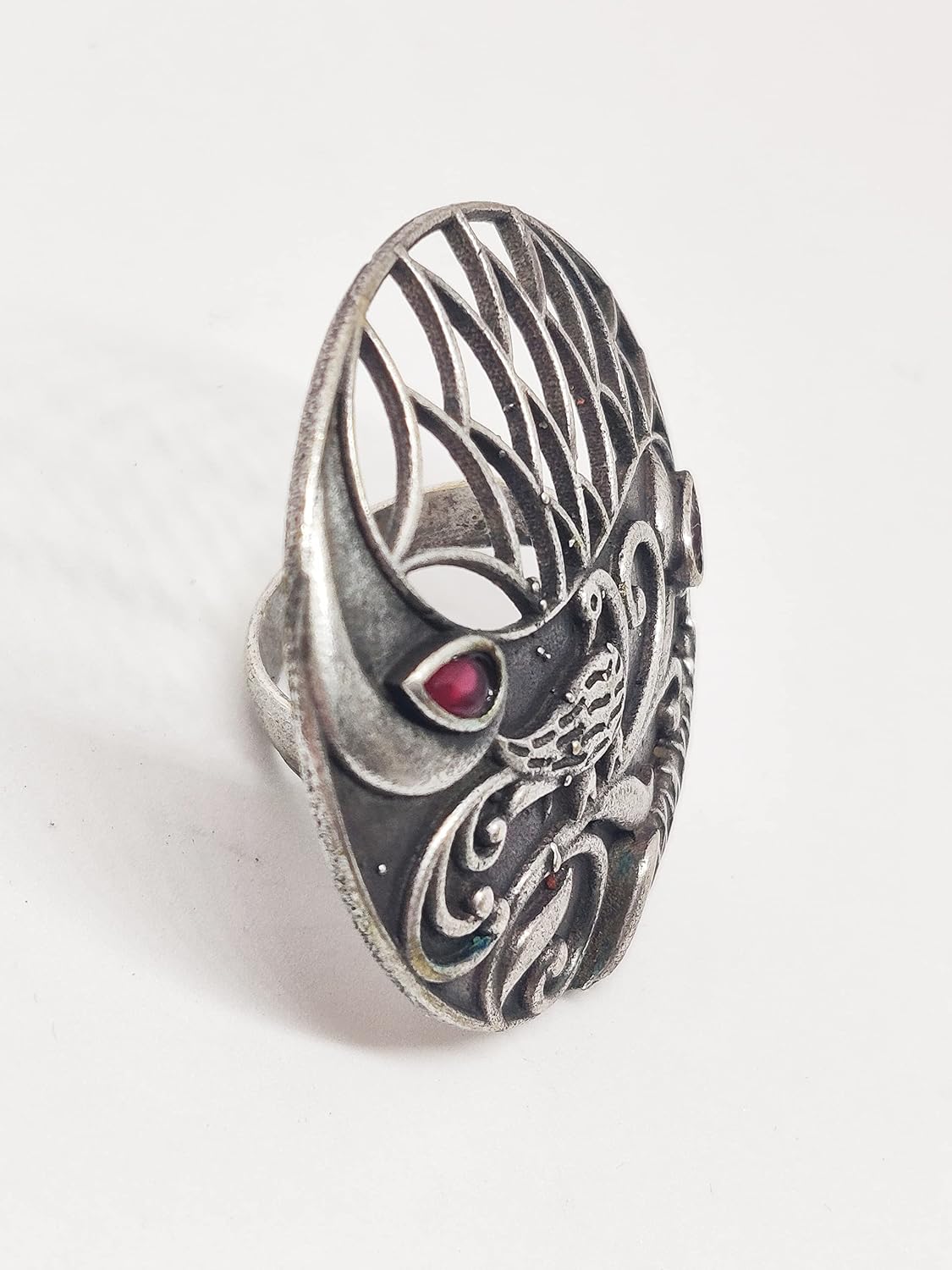 El Regalo Vintage Filigree Peacock Adjustable Finger Ring For Girls/Women - Oxidized Metal